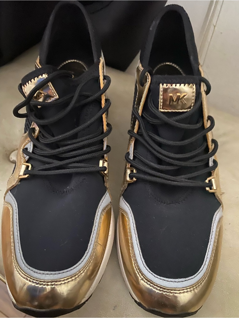 Michael Kors Black and Gold Trainer Sneakers - Picture 3 of 7